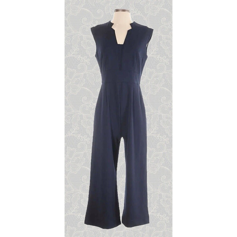 “Tahari ASL” Flared Leg Jumpsuit Womens Size 16 Sleeveless Navy Blue